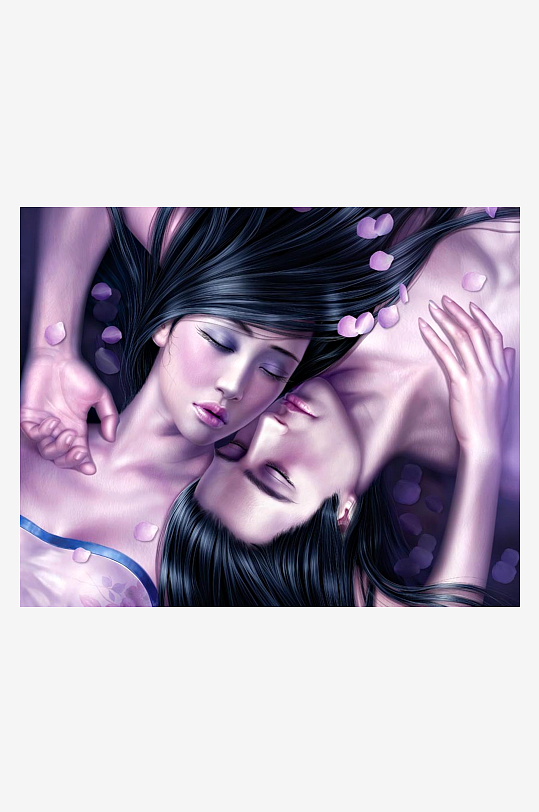 双人依偎花瓣飘落浪漫画面-众图网