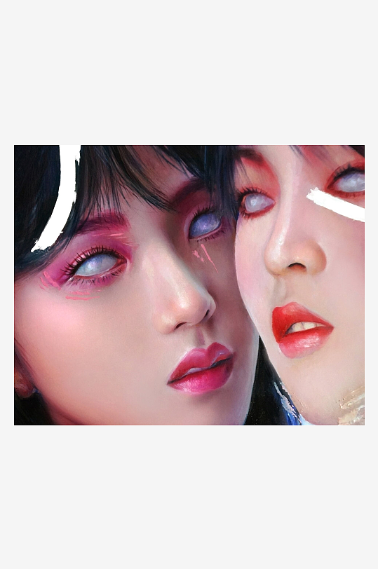 双人面部特写妆容艺术-众图网