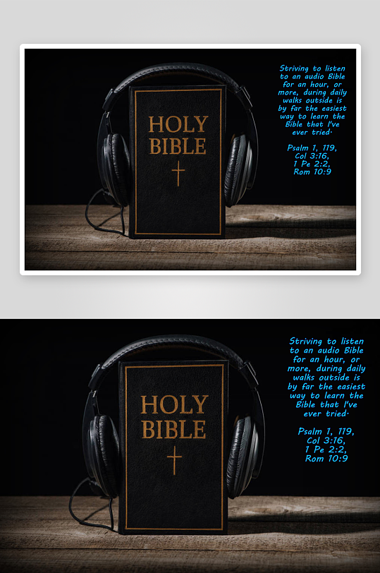 圣经与耳机静物摆拍-众图网
