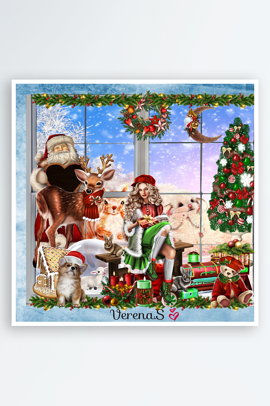 圣诞主题插画包含人物动物礼物-众图网