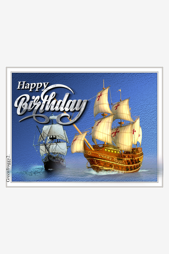 双帆船海上庆生贺卡-众图网