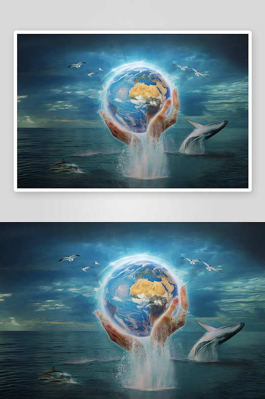 双手托举地球与海洋生物共生-众图网