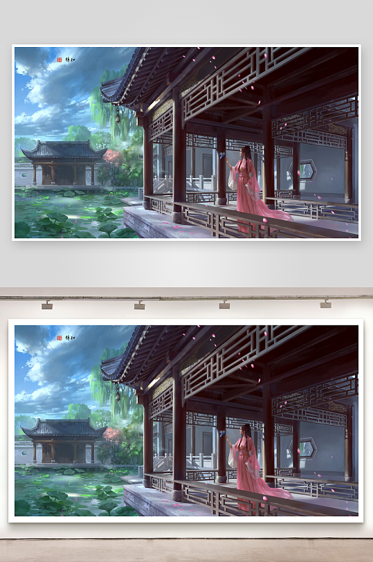 古典亭台仕女赏景-众图网