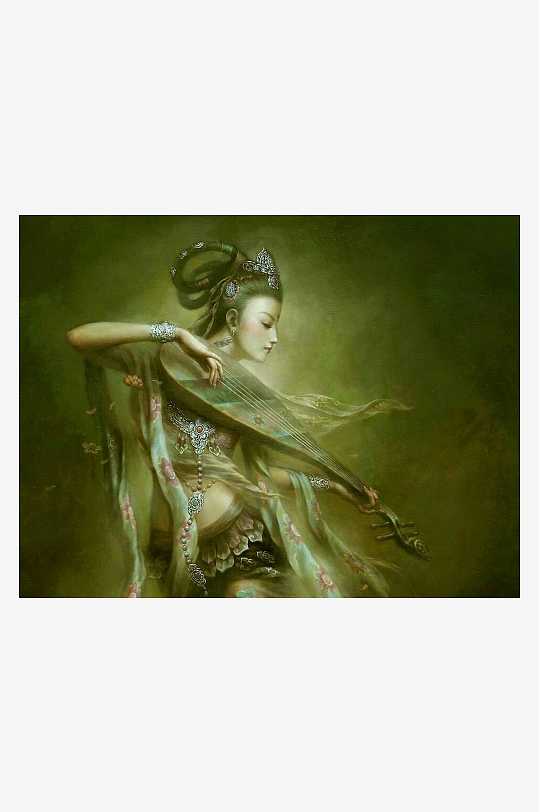 古典仕女弹奏琵琶图-众图网