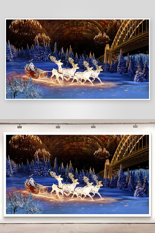 圣诞老人雪橇飞驰夜景-众图网