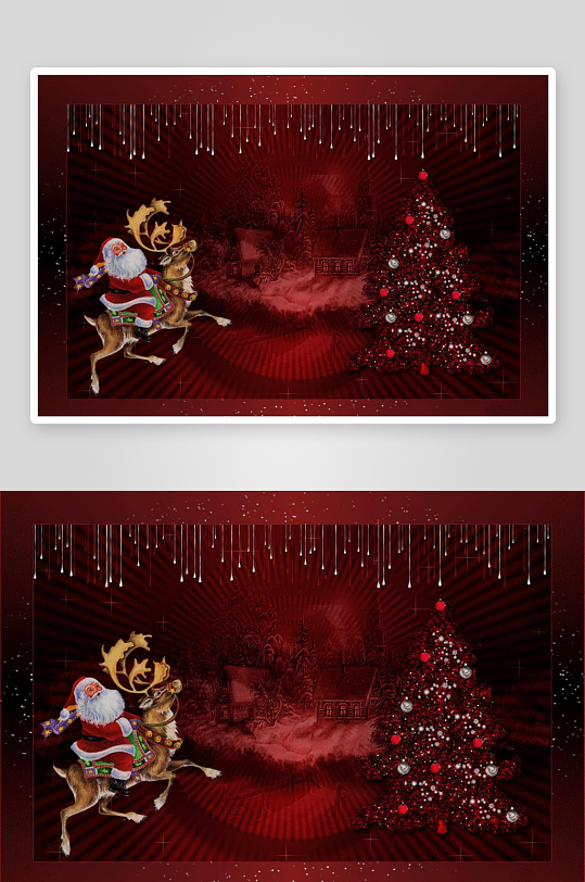 圣诞老人骑驯鹿与圣诞树-众图网