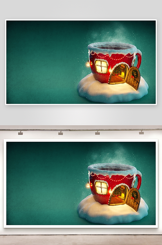 圣诞茶杯小屋雪景-众图网