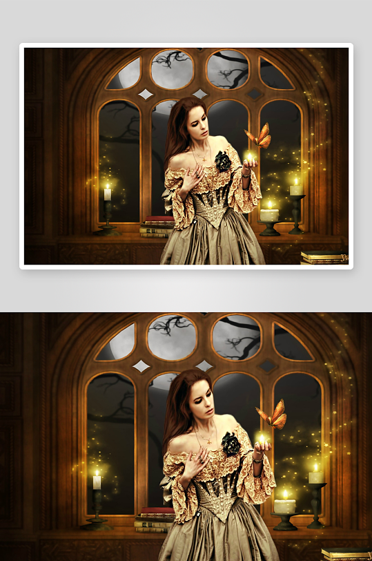 古典女子与蝴蝶的梦幻场景-众图网