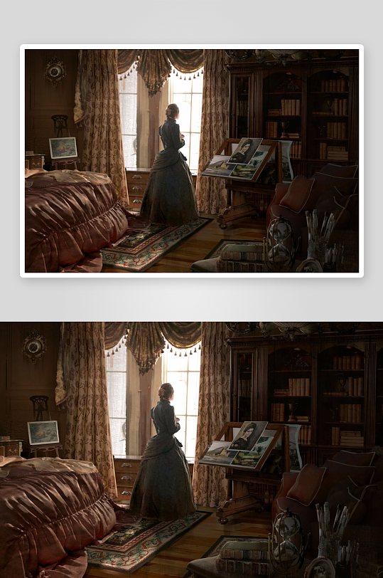 古典室内女子望窗场景-众图网