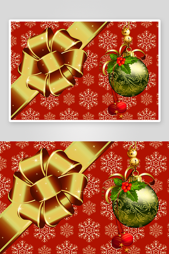 圣诞装饰金色蝴蝶结与挂球-众图网