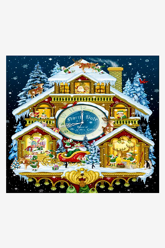 圣诞钟楼夜景奇幻画面-众图网