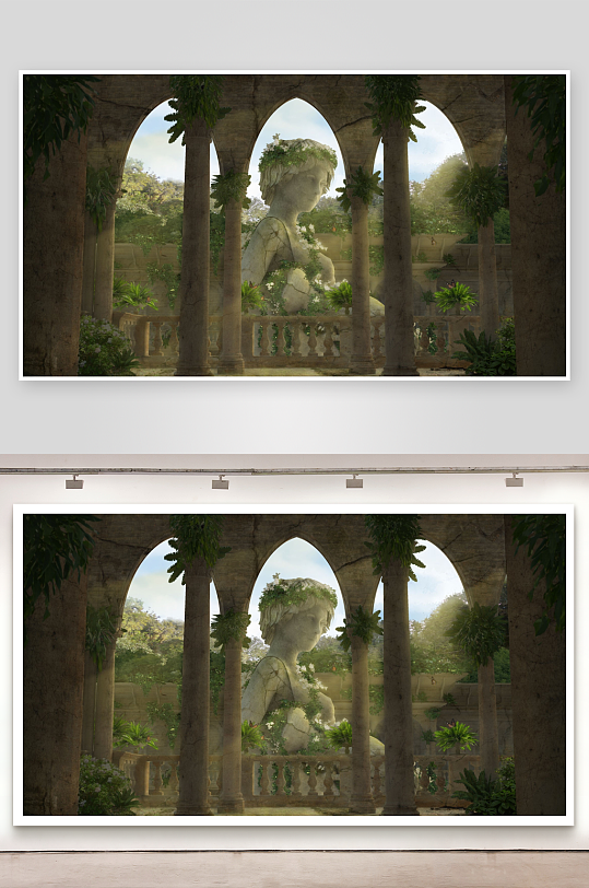 古典石柱与雕像的神秘花园-众图网
