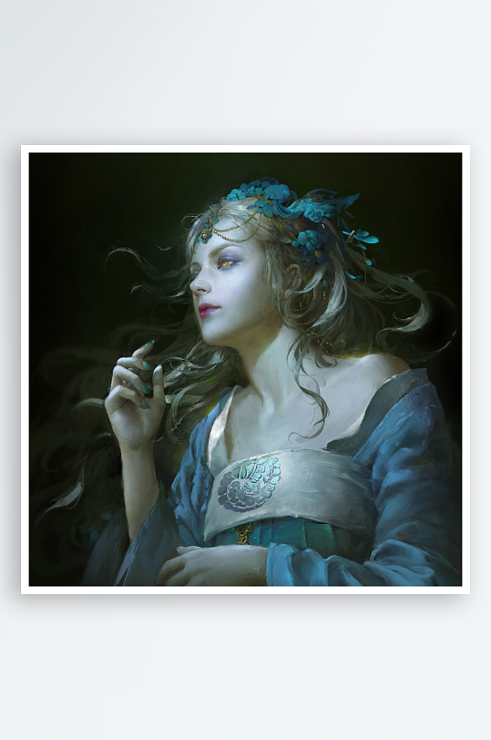 古典美人头戴花冠侧脸特写-众图网