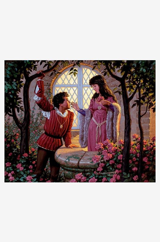 古典花园中男女对视互动-众图网