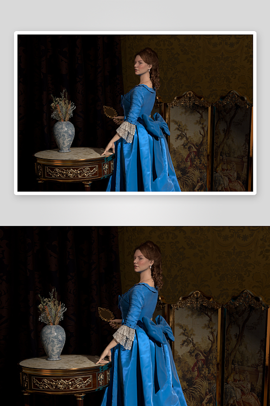 古典蓝裙女子优雅端庄-众图网