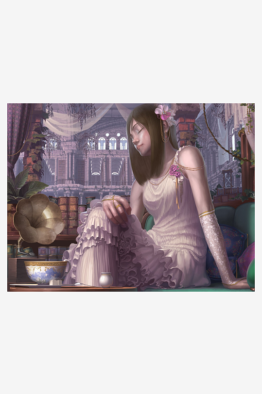 古典风格女子室内优雅场景-众图网