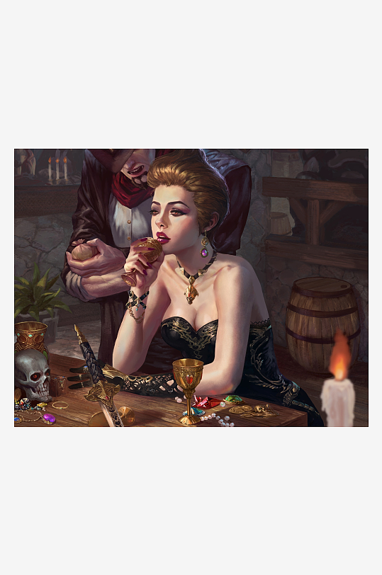 复古风格男女对饮奢华场景-众图网