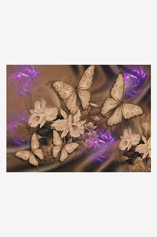 复古风格蝴蝶花卉艺术画-众图网