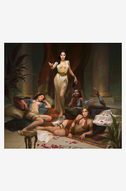 古典风格女性人物场景画-众图网