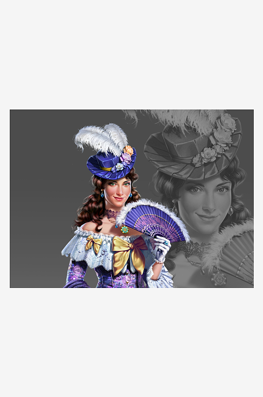 古典风格女性优雅装扮画像-众图网