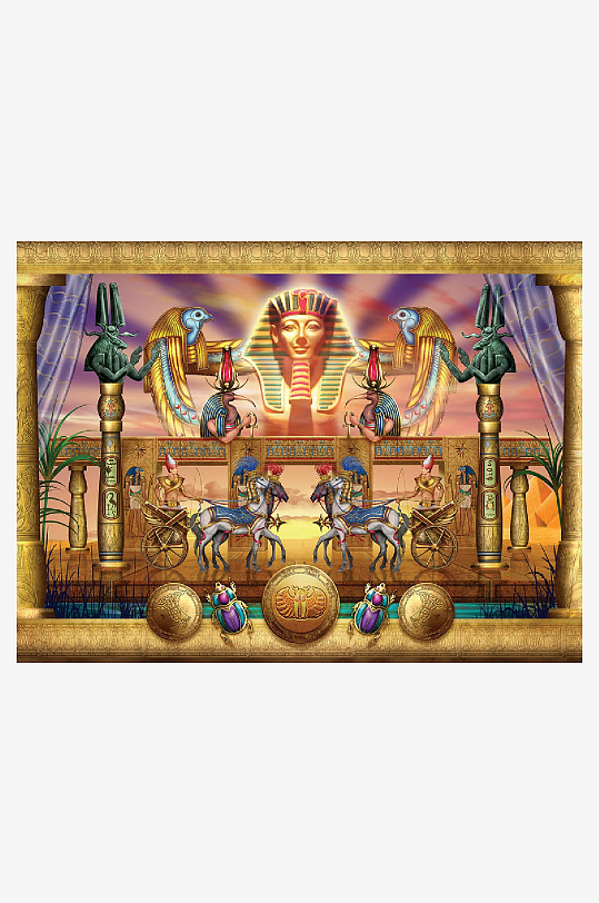 古埃及法老与战车场景插画-众图网