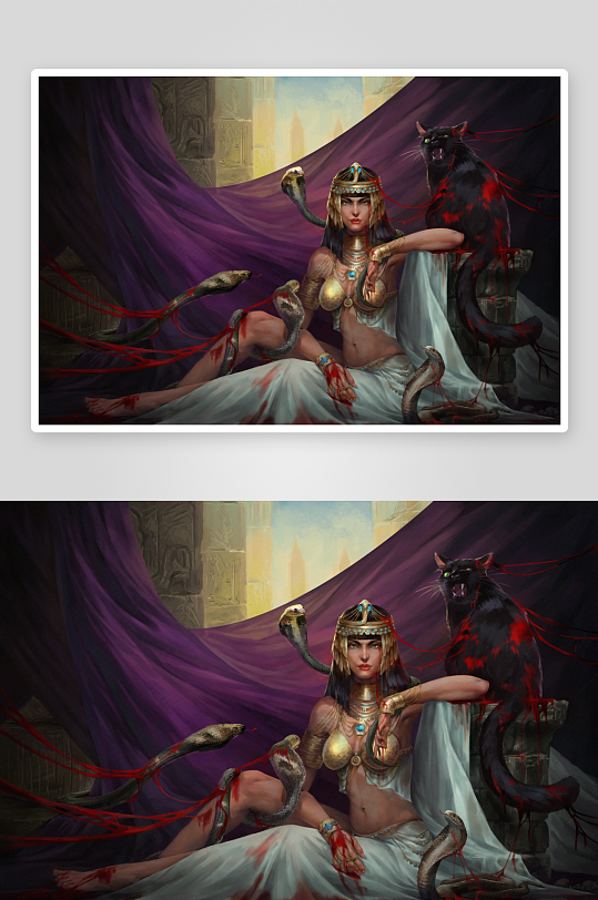 古埃及风格女子与蛇猫相伴-众图网