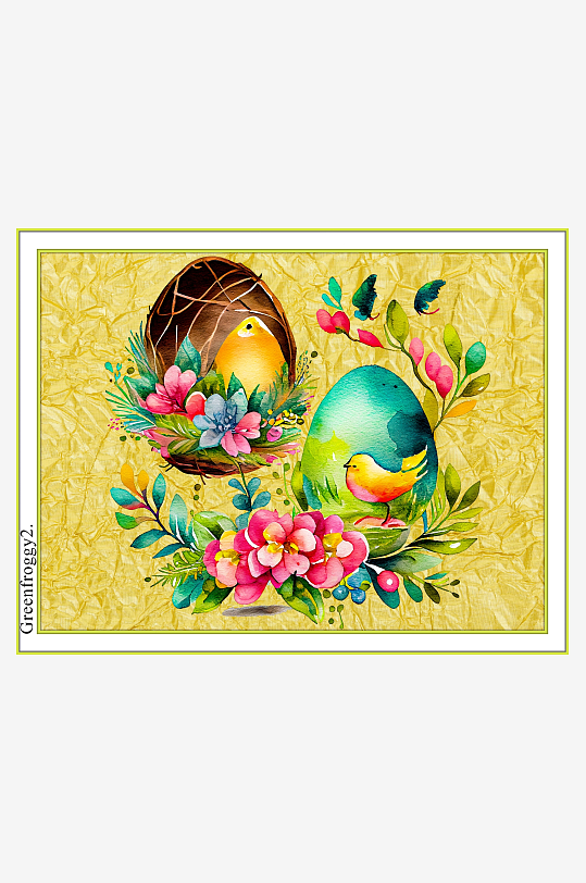 复活节彩蛋与小鸟花卉装饰画-众图网