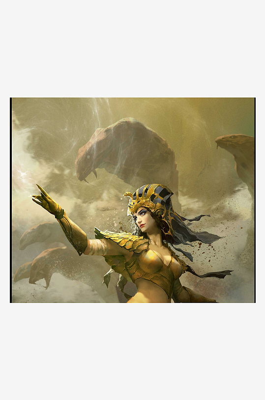 古埃及风格女性与蛇神对峙-众图网