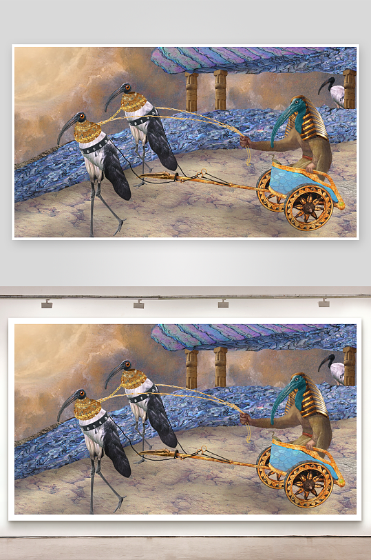古埃及风格鸟车奇幻艺术画-众图网