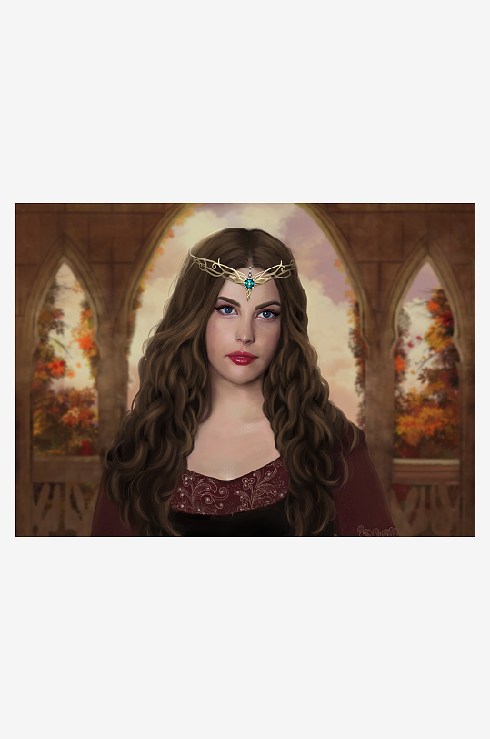 古堡前的优雅女性肖像-众图网