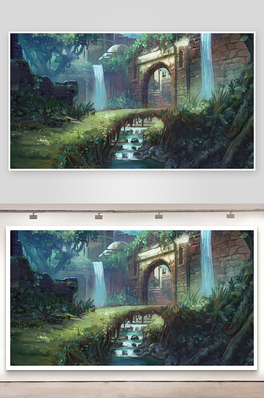 古堡废墟流水瀑布景观-众图网