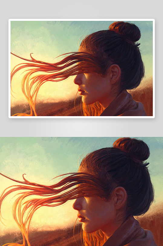 夕阳下女子侧脸特写-众图网