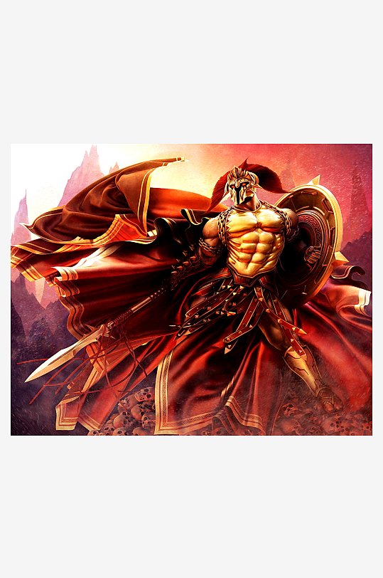 古希腊战士持盾披风立像-众图网