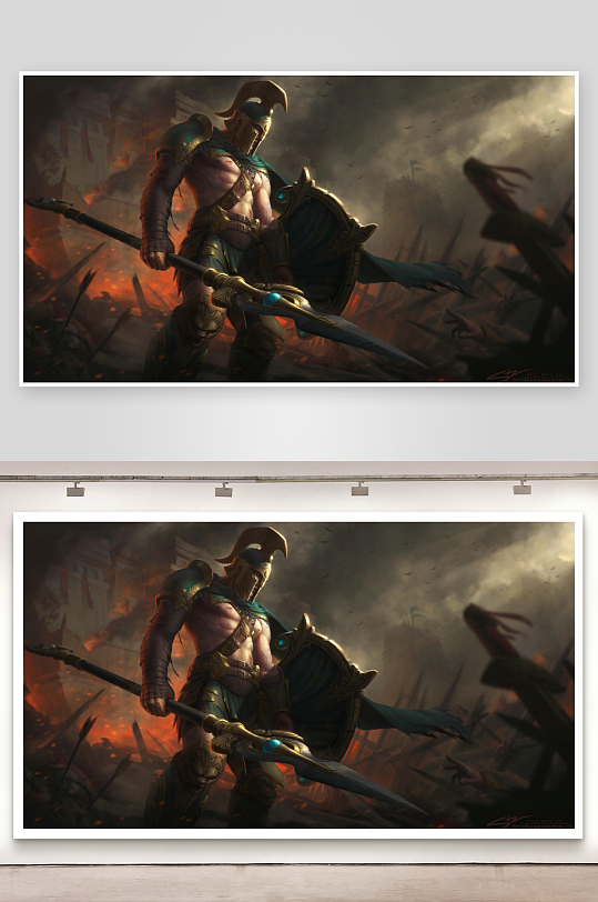 古希腊战士持矛盾战场景-众图网