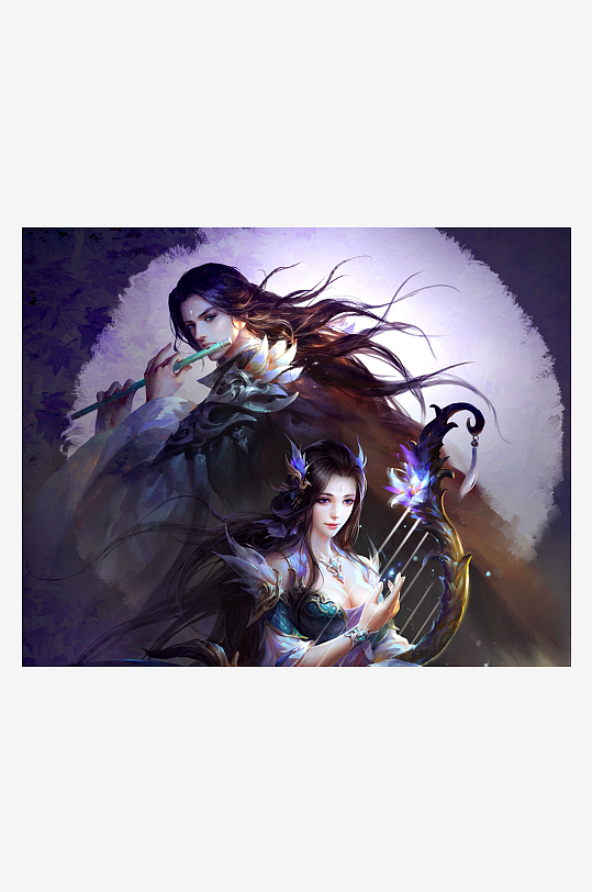 古风人物吹笛弹琴图-众图网