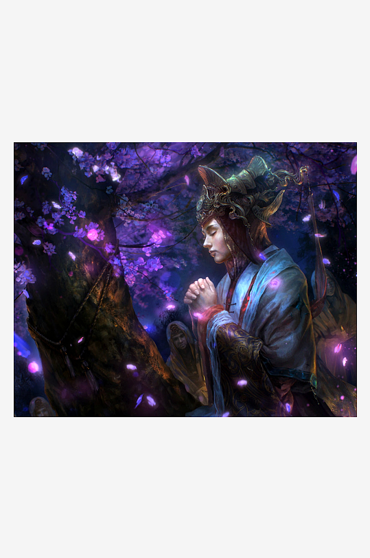 古风人物祈福樱花树下-众图网
