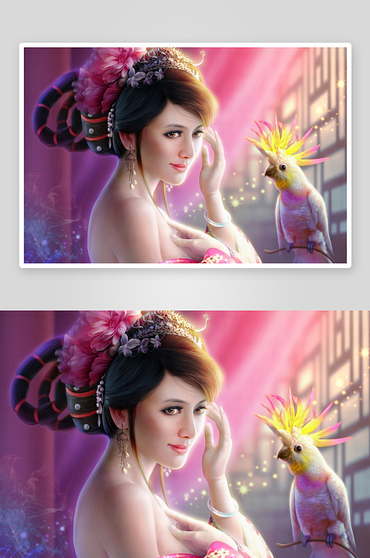 古风仕女与鹦鹉相伴-众图网