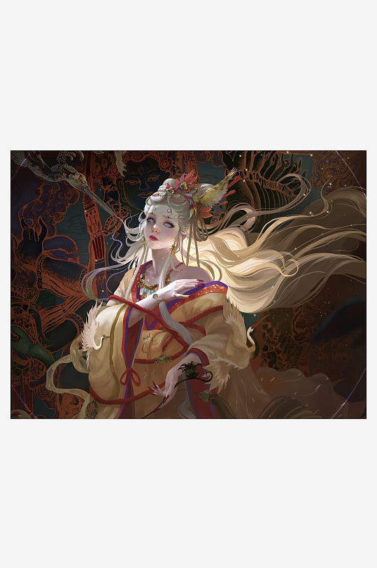 古风仕女图飘逸长发优雅姿态-众图网