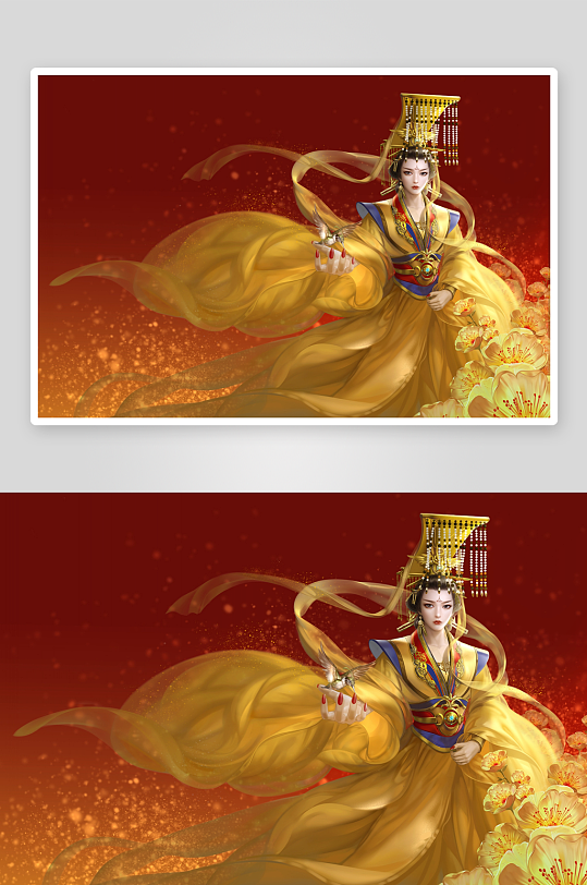 古风仕女手持仙鹤立于花丛-众图网