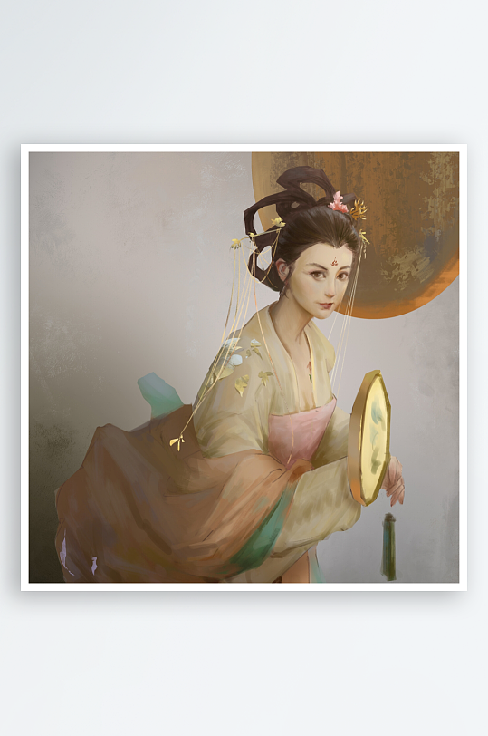 古风仕女手持团扇画像-众图网