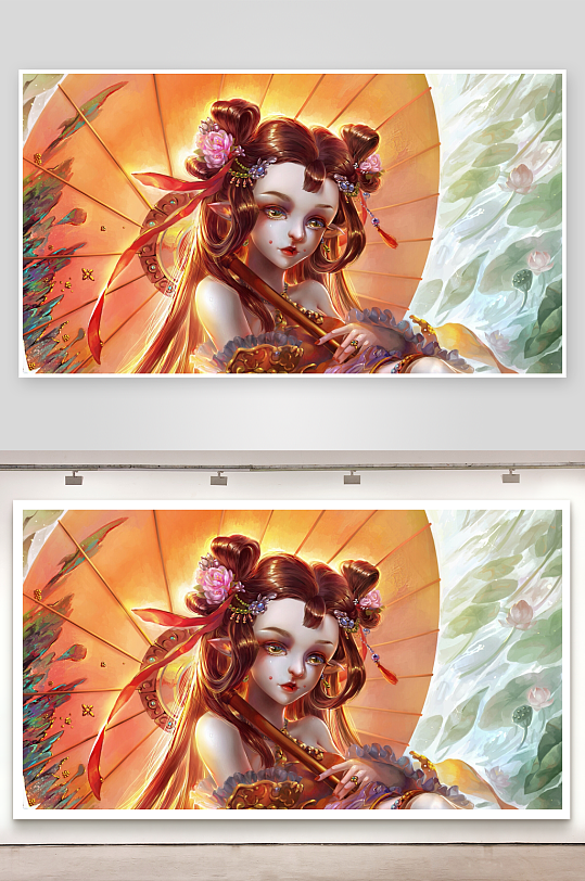 古风仕女持伞绘照片摄影-众图网