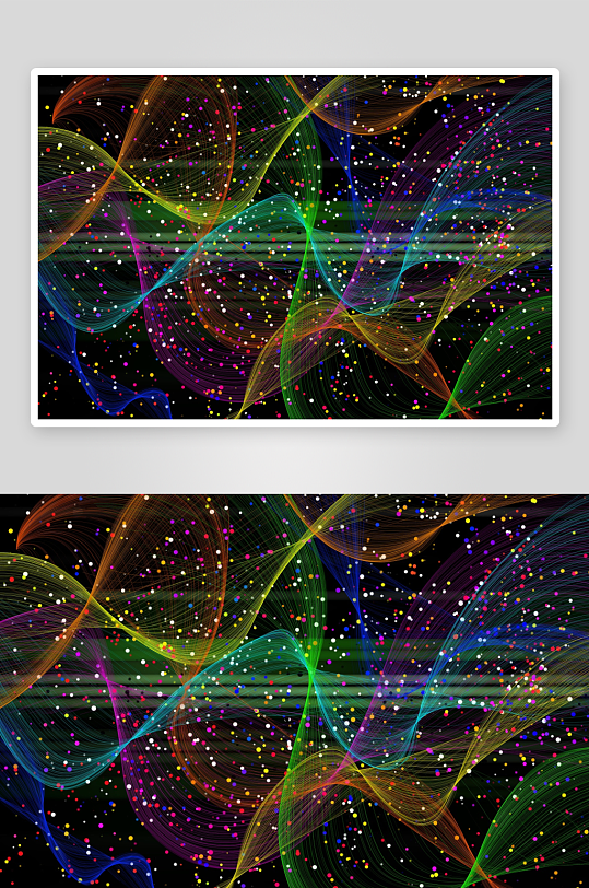 多彩曲线光点交织的抽象图案-众图网