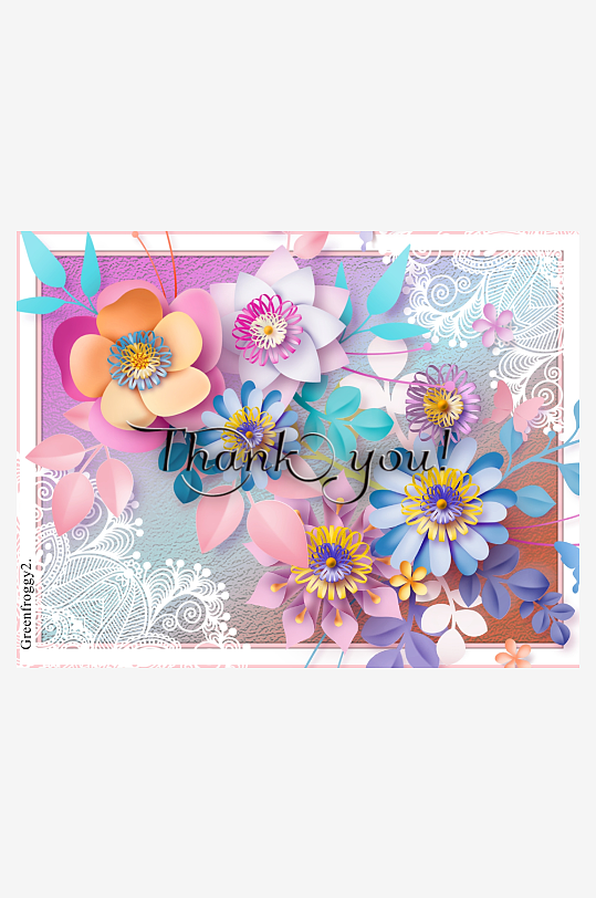 多彩纸艺花卉感谢卡片-众图网