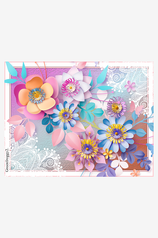 多彩纸艺花卉装饰画-众图网