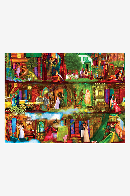 奇幻图书馆场景插画-众图网