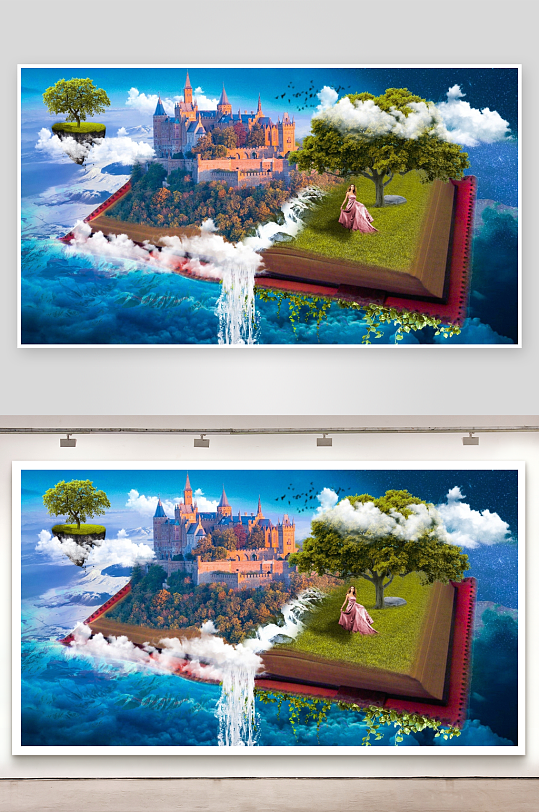 奇幻城堡与女子的梦幻场景-众图网