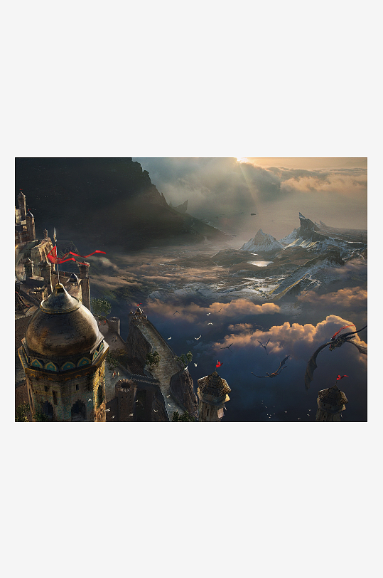 奇幻城堡云海飞龙景象-众图网