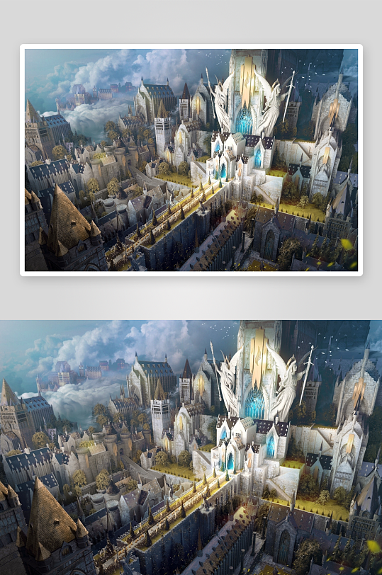 奇幻城堡云雾缭绕夜景-众图网