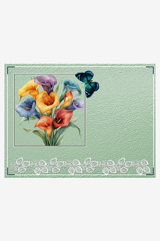 多彩花束与蓝蝶装饰画-众图网