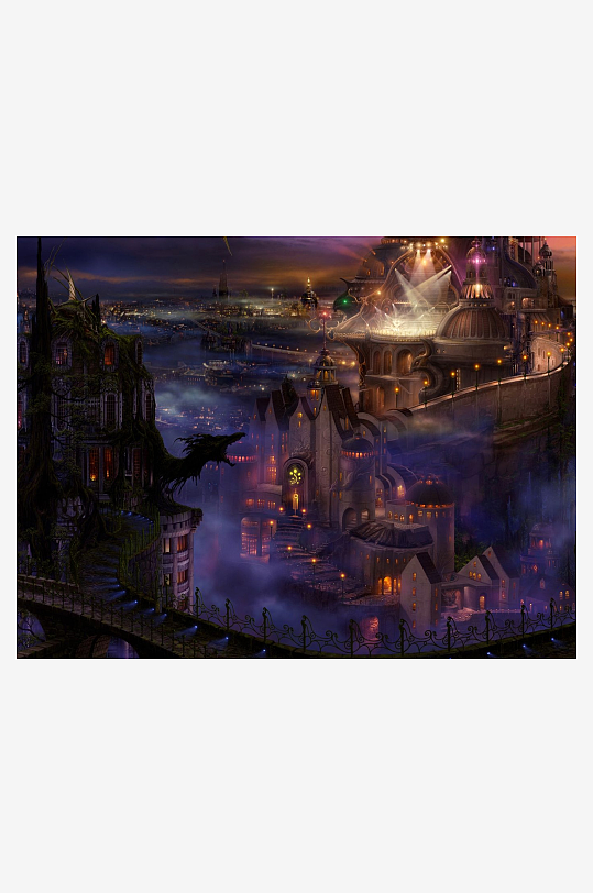 奇幻城堡夜景光影交错-众图网